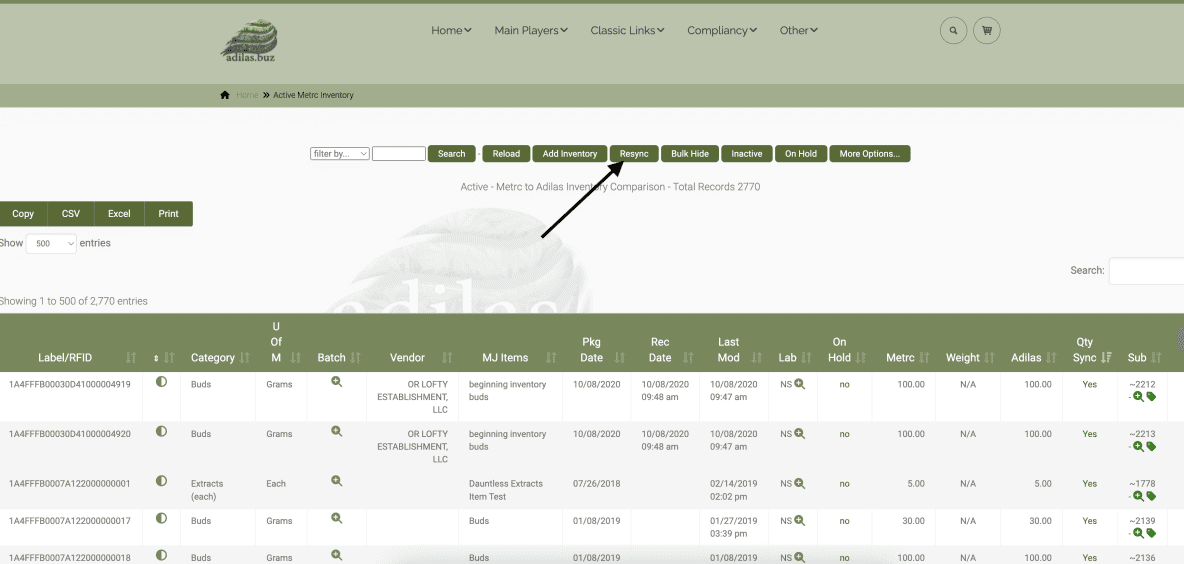 Using the Resync Function for METRC Package Updates | Adilas